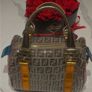 Fendi Gray and Gold Satchel with Blue and Orange Accents